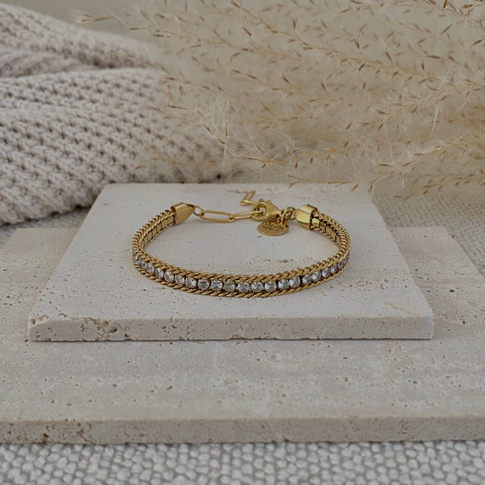 Chain & Rhinestone Tennis Bracelet 18k gold plated
