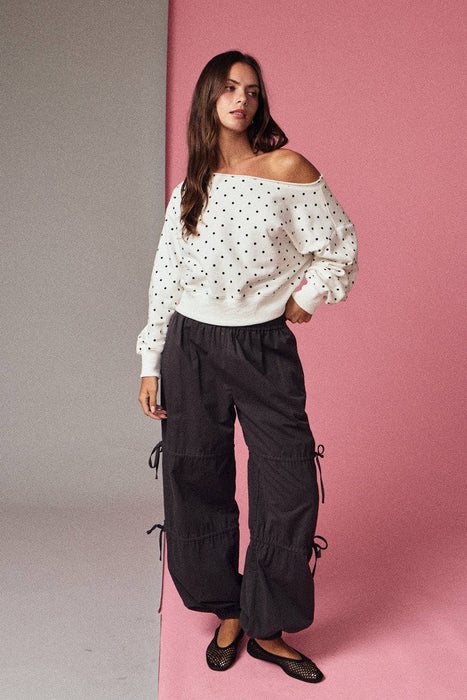 Polka Dot Off Shoulder Sweatshirt