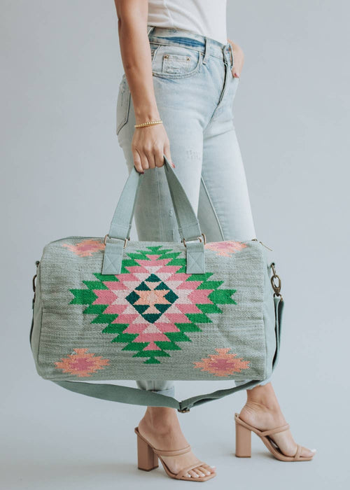 Green & Pink Aztec Duffle