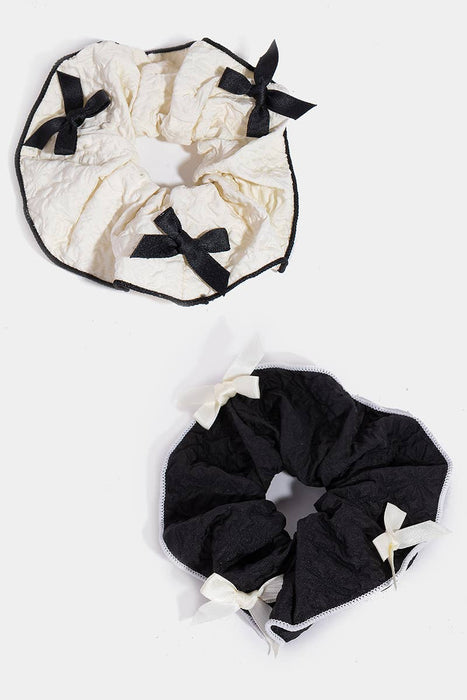 Black And White Bow Hair Scrunchie Set