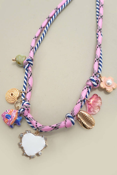 Corded Charm Porcelain Fish Heart Flower Necklace