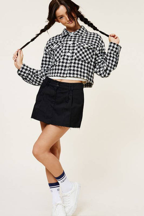 Houndstooth Print Cropped Jacket