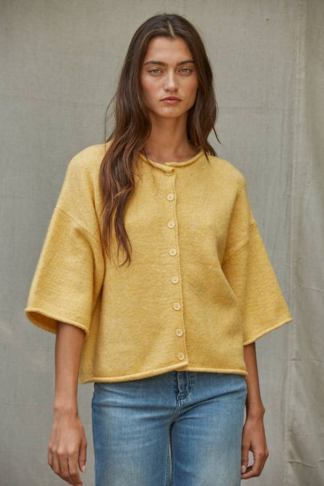 Knit Sweater Quarter Sleeve Button Up Cardigan