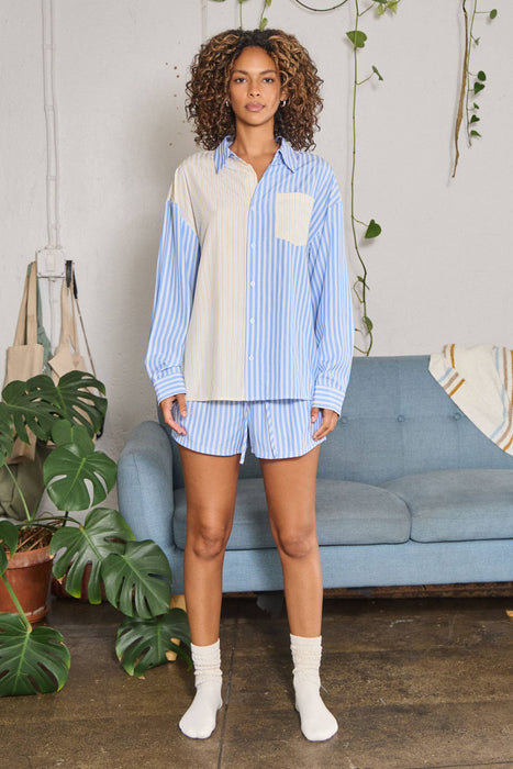 Striped colour-block button down shirt