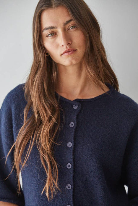 Knit Sweater Quarter Sleeve Button Up Cardigan