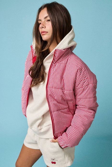 Gingham Zip-Up Puffer Jacket