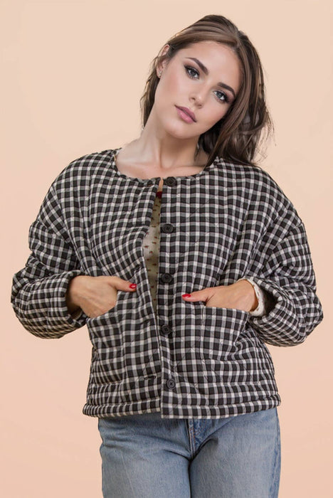 Oversized Checkered Casual Quilt Jacket