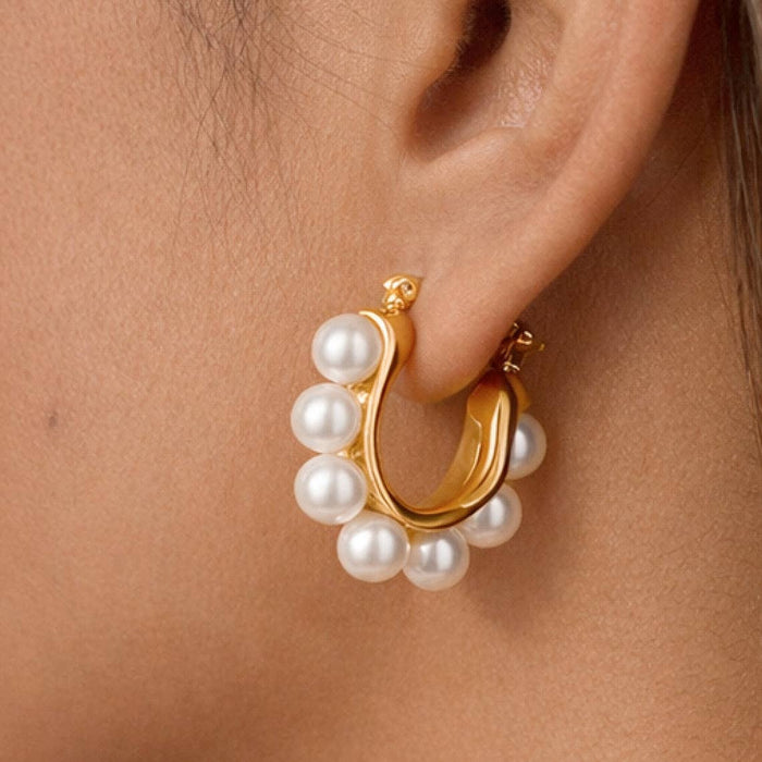 Pearl Hoop Earrings - 18K Gold