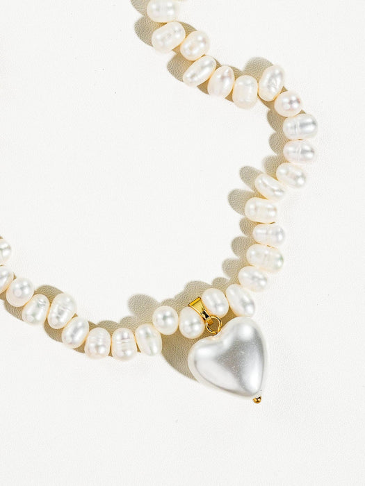 Agape Natural Pearl Heart Choker 18k Gold
