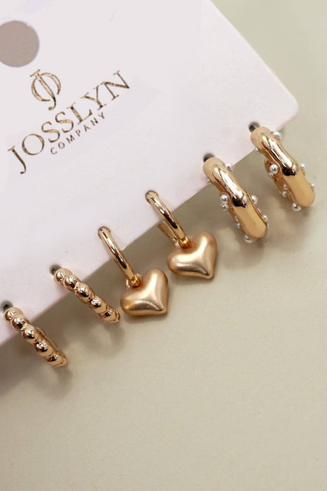Heart Drop Pearl Studded Hoop Earring Trio